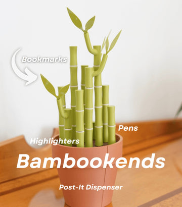 Bamboo Plant Bookends with Pens and Highlighters