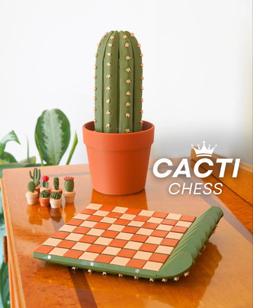 Cactus Chess/Checkers Set: Roll Up Travel Board Game