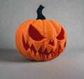 Orange pumpkin with a carved face on a white background