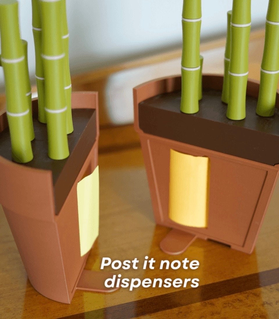 Bamboo Bookends Pens Highlighters Post It Note Dispenser 3D Printed Plant | House Plant Sticky Notes Post-It House Plant Decor ForgeCore