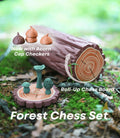 Roll-Up Forest Chess/Checkers Set - Log & Mushroom Chess/Checkers Board with Coasters | Portable Travel Roll Up Boardgame Decor ForgeCore