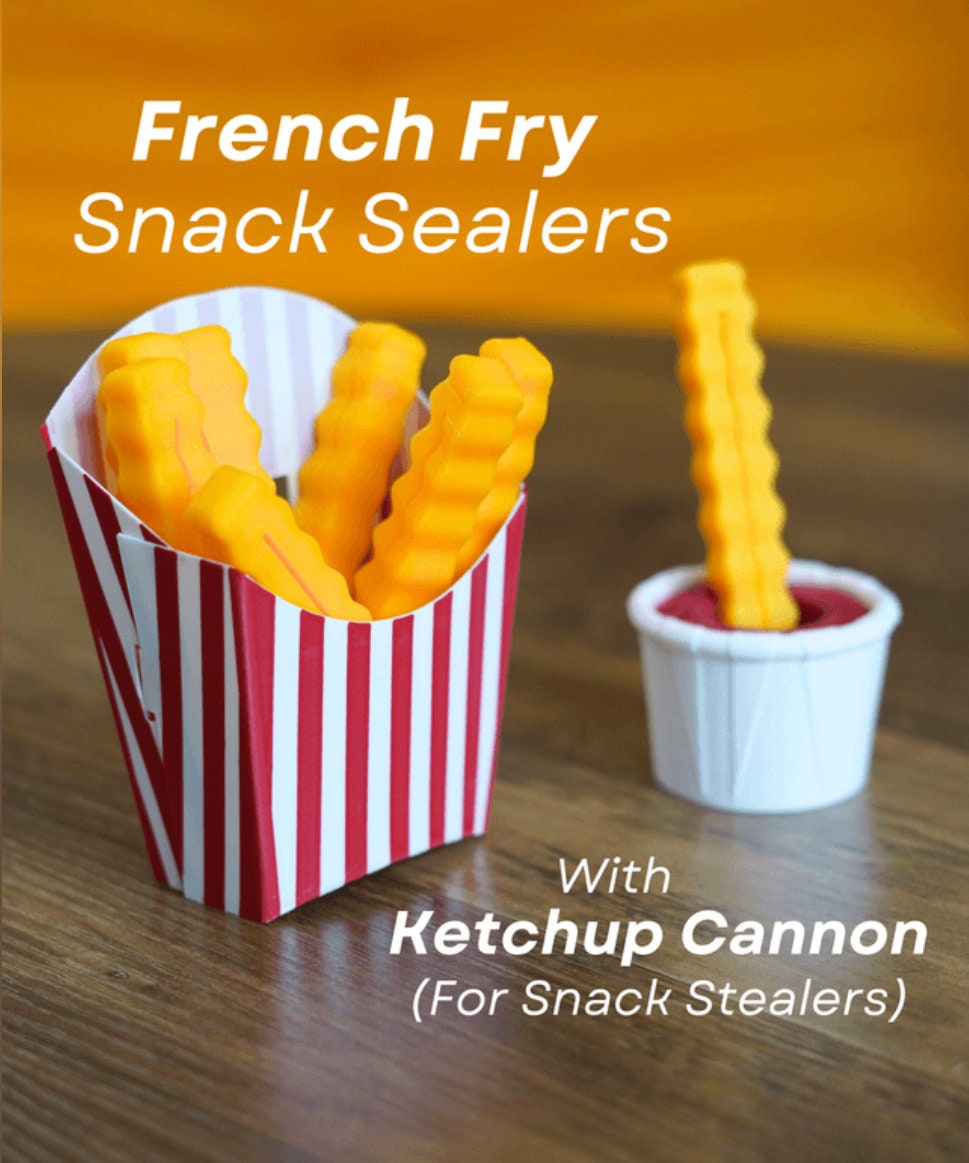 French Fry Snack Sealers with included Ketchup Cannon for Snack Stealers